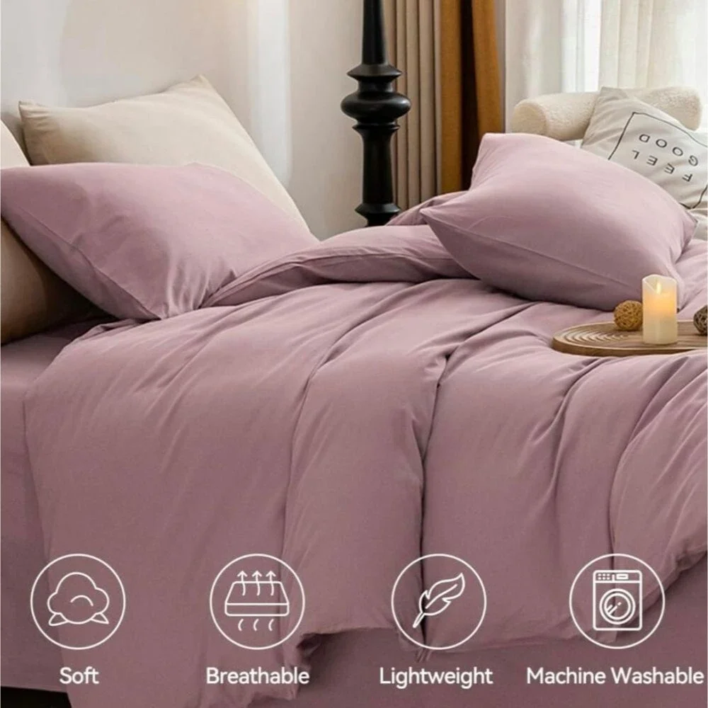 100% Cotton Dusty Pink Duvet Cover Set Full Size